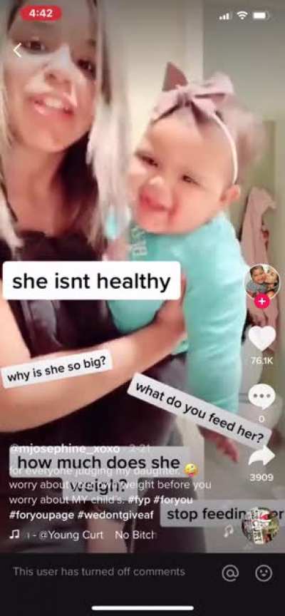 This woman is DISGUSTING. All of her videos are exploiting her MORBIDLY OBESE BABY GIRL. Report this bitch.