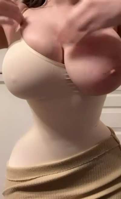 This sculpting bodysuit compliments my tiny waist but suffocates my huge natural tits