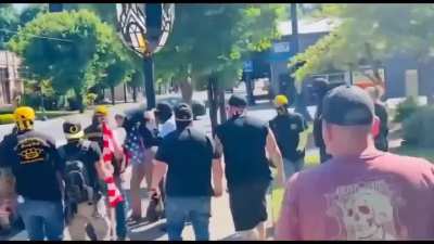 A member of the Patriot front got de masked & beaten up