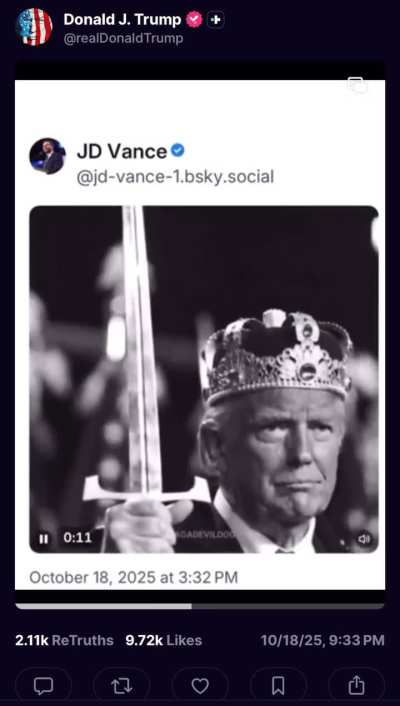 10/18/25 - An AI video from JD Vance that Trump posted. &ldquo;Hail to the King&rdquo;