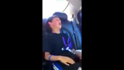 Spoiled brat throws tantrum and grabs the steering wheel and pulls mom's hair while she's driving.