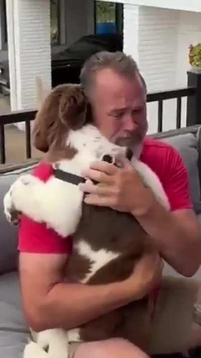 Dad breaks down into tears after family surprises him with new puppy