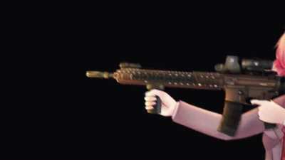 Sayori with a rifle