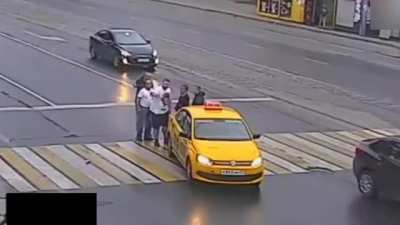 "How dare you cross the street on the crosswalk"