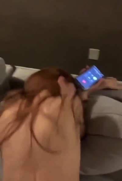 Redhead on the phone with her bf while getting bottomed out by BBC