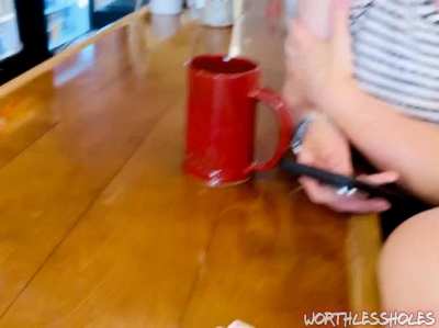 A little flash of my hardware at the bar form behind the panties helping to hold this cock-sized dildo completely filling my peehole. Planning on having this vid up on Fansly and Darkfans on Monday!
