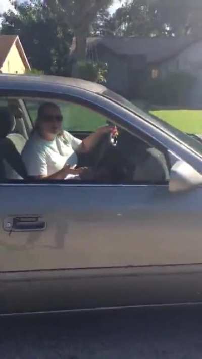 Unhinged Karen tries to run over teenage boy