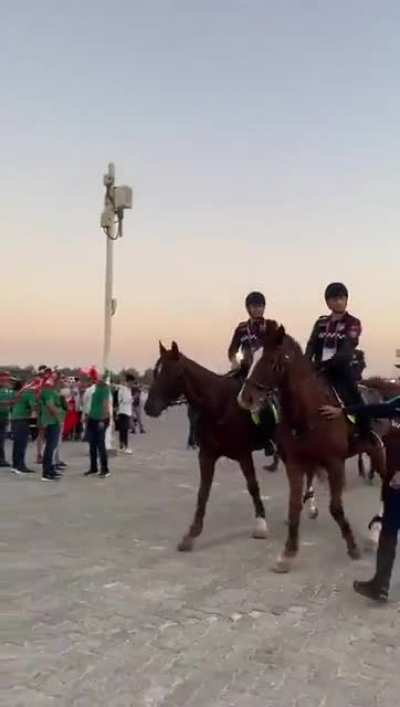 the beautiful Arabian horses pass and then the Mexicans