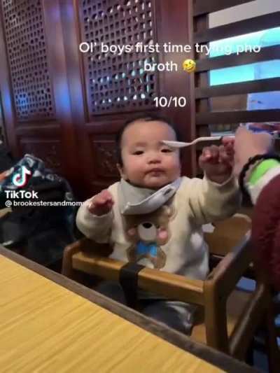 Baby's first time trying pho