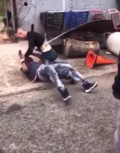 Man grabs a shovel and beats the hell out of 2 guys fighting