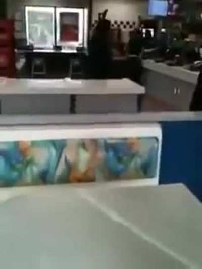 Woman talking trash has an instant attitude adjustment after tasting a little pepper spray. Filmed on a potato.