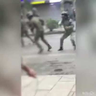Iranian men beating morality police who came to break up women's march calling for freedom. (New footage from today)