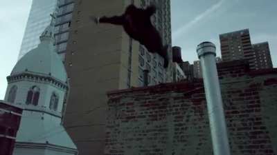 Daredevil but every time Matt Murdock jumps, Michael Scott from The Office says, "Parkour!"