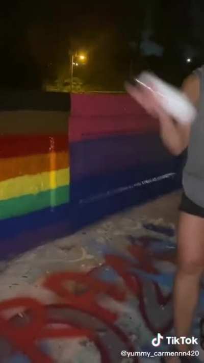 Woman harasses teenagers in public for painting a pride flag on the community paint bridge in Alcoa, TN (legal to paint there)