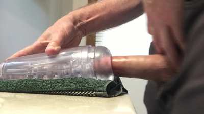 Fully clothed fuck and cumshot with clear fleshlight