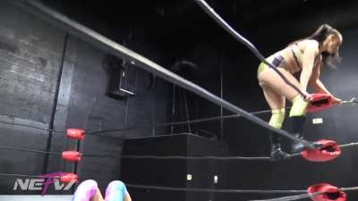 Kaci Lennox crotched on top rope