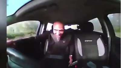 Schizo guy driving fast shouting that he is Jesus, then crashes car.