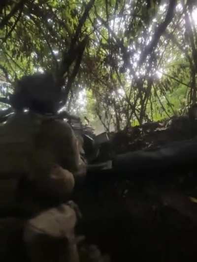 Ukrainian soldiers of the 6th RangerSF Regiment fired at Russian positions using a Fort-600 grenade launcher and an M249 machine gun in the Sumy sector. June 2025