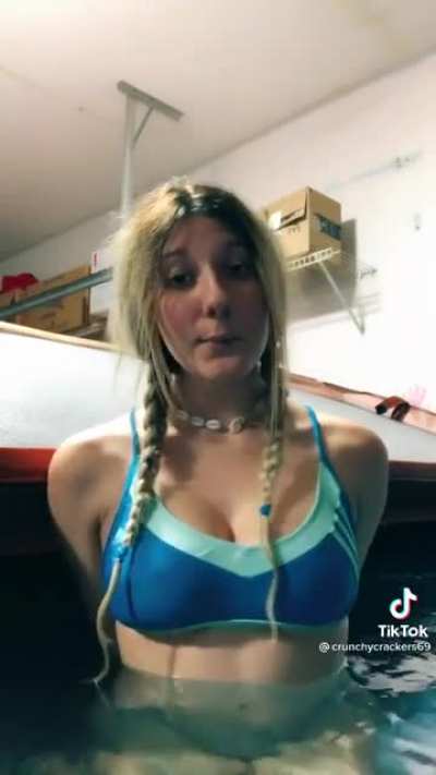Blonde in hot tub