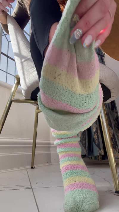 My fuzzy socks are your new GF now 😈 you&rsquo;re welcome 😏🧦🧎🏻&zwj;➡️