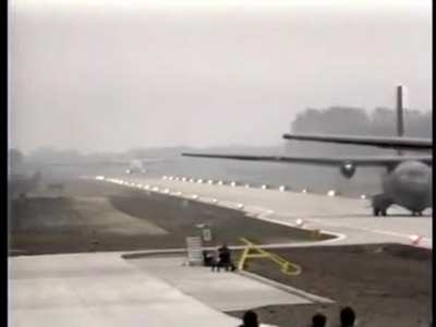 Nato aircraft practicing emergency landings and takeoffs on a newly constructed section of the autobahn in West Germany. (1984)