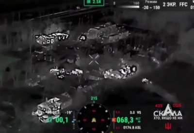 Drone footage of a Ukrainian M2A2 "Bradley" attacking Russian positions during the night with its 25mm Bushmaster autocannon. Donetsk Oblast.