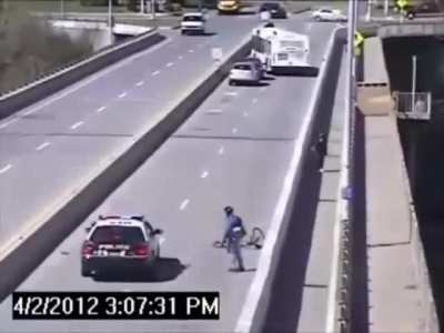 Car hits cyclist &amp;amp; attempts to flee
