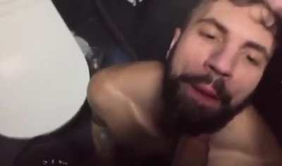 His boyfriend is waiting outside, but something BIG is stopping him in the bathroom