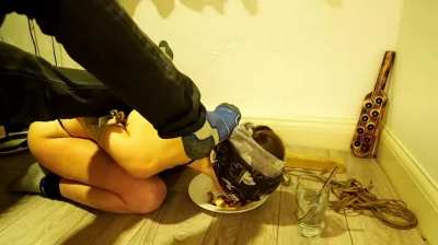 Eating dinner kneeling on the floor whilst being used as Sir&rsquo;s footstool