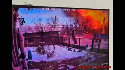 Geran-2 strike on a house filmed by security camera. 20.01.2026