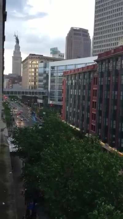 Not every day you see a helicopter flying low in the city