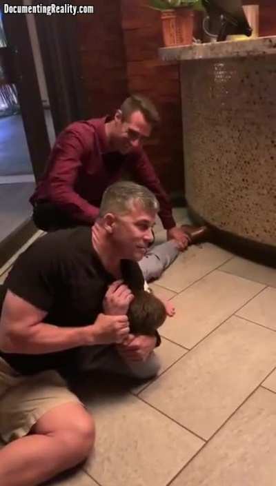 This guy head butting a restaurant employee, then gets taken down
