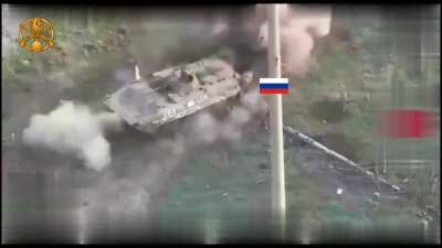 A Russian BMP-1 FV named "Святоша" and crew are eliminated by drones from the Ukrainian 41st separate mechanised brigade. Near Synkivka, Kharkiv oblast [Published 13/04/2024]