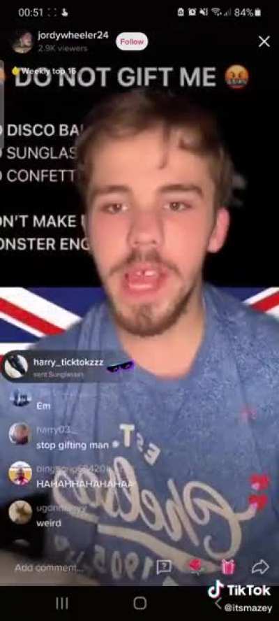 This guy pretending to be &lsquo;angry&rsquo; over being gifted.