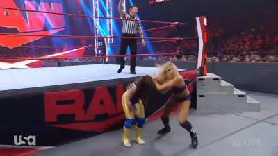 Charlotte almost tearing Nikki in half with TWO wedgies