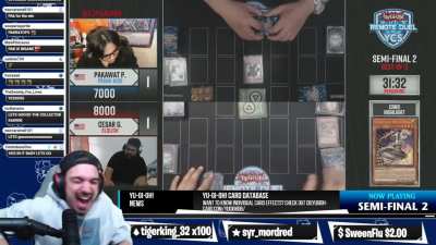A guy getting excited for his friend popping off at Yu-Gi-Oh!