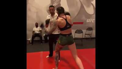 Megan Anderson warming up