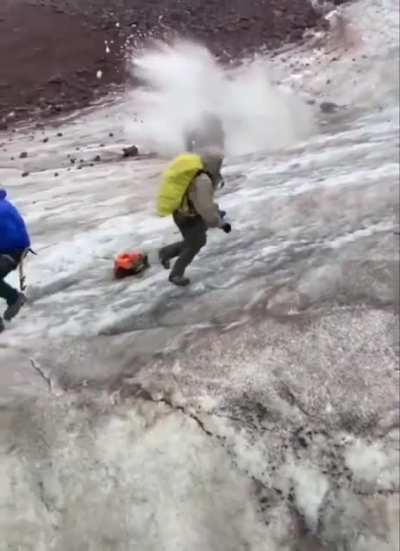 A rock nearly hit a group of people