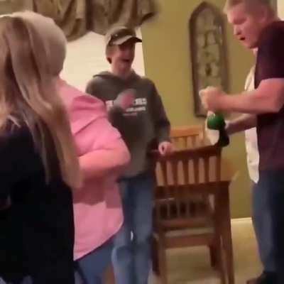 I will open this champagne without looking where the cork could go, WCGW?