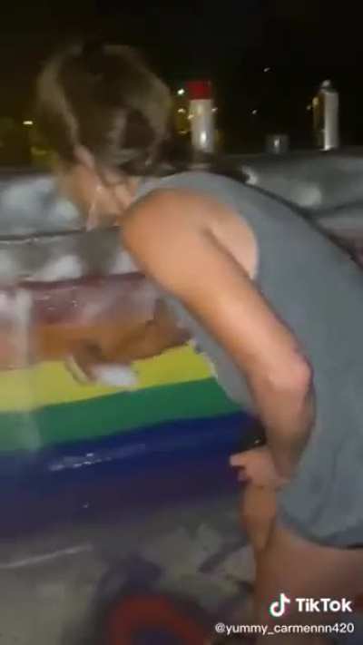 Homophobic Karen loses her mind over a rainbow flag