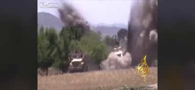 My dad was driving the very first truck. The truck that exploded was hit with a 35 pound shape charge. The only 2 injuries were a fractured shin and a messed up back. This video was taken from a website years later. It was posted by the Taliban hence the 