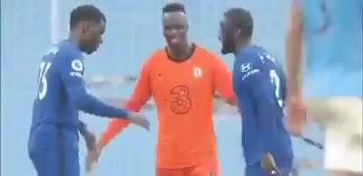 Mendy x Zouma x Rudiger celebrating 🙅🏿&zwj;♂️ (probably for Alonso's goal vs Man City)