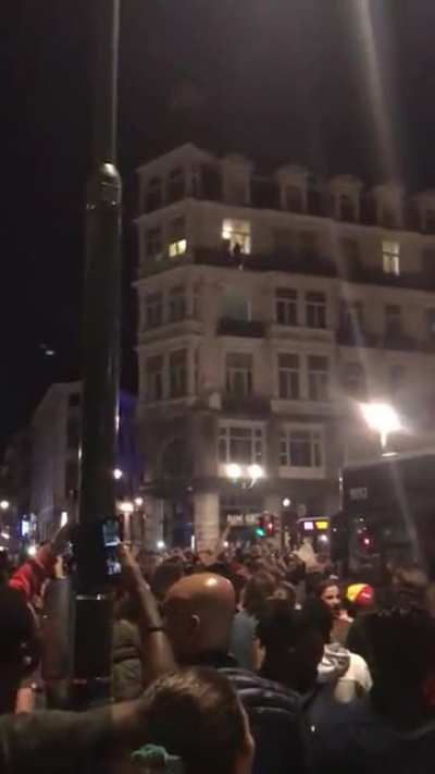 (Drunk) People going crazy in Brussels tonight after Belgium win against Portugal in soccer