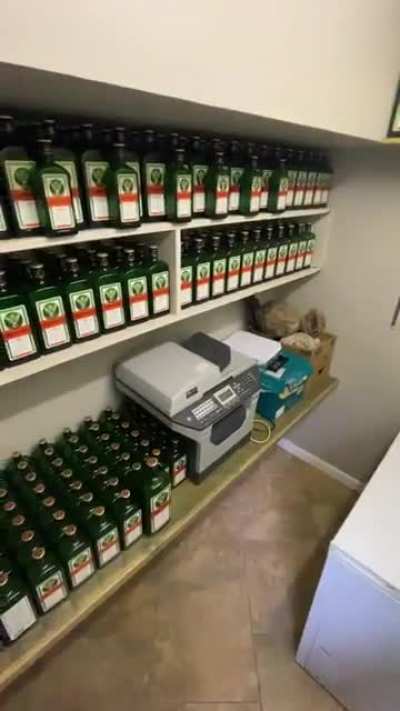 Oh you like J&auml;gerbombs? My parents like them more I think. They take shots every weekend and party like it&rsquo;s 1989. Feast your eyes on their empties from the past 2 years. They collect them to admire their work.