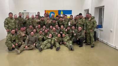 Ru pov: More Russian volunteers from Buryat and Kalmyk regions are preparing to be mobilized to Ukraine, and they are expressing their eagerness to fight by chanting traditional Mongolian and Oirat battle cries "Uragsha" and "Uralan," as seen in the video
