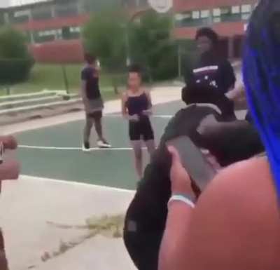 Thotty takes off shirt for fight. No bra