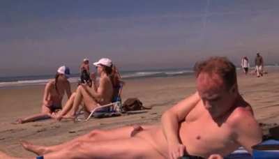 Laughing at a small dick on the beach