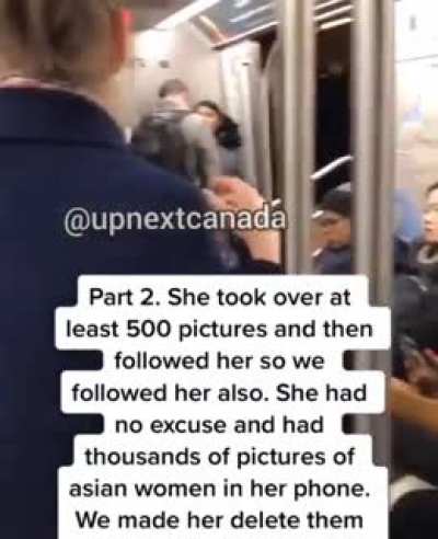 Lady getting caught taking pictures of random Asian women in NYC