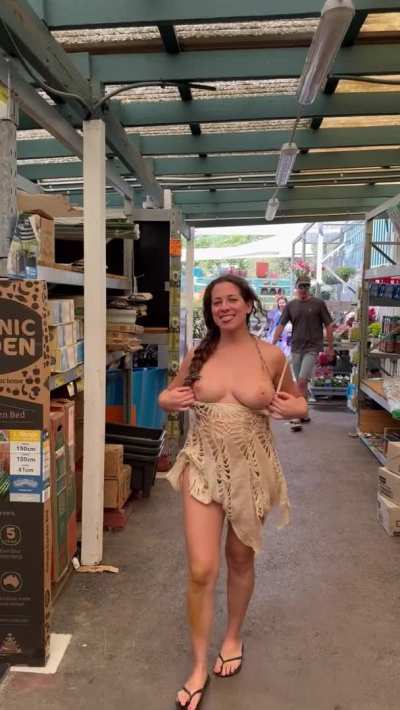 Flashing my big titties in Bunnings