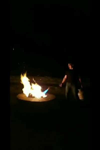 Starting the fire with a blowtorch, got a little carried away